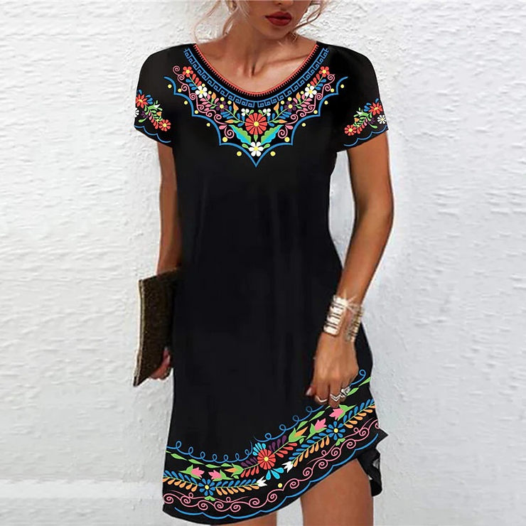 Black Printed V Neck Sleeveless Casual Dress