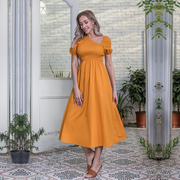 Smocked Cutout Midi Dress