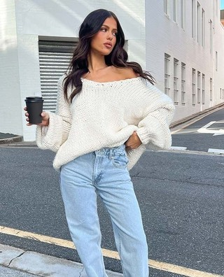 Off-Shoulder Knitted Long Sleeves Sweater