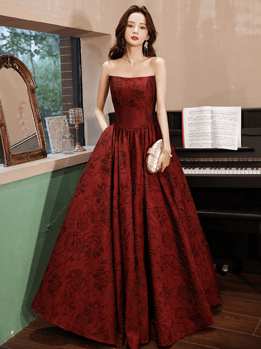 Prettyunik Elegant A-Line Strapless Embroidered Floor-Length Evening Dress