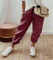 Casual Baggy Cotton Linen Cropped Plain Pant