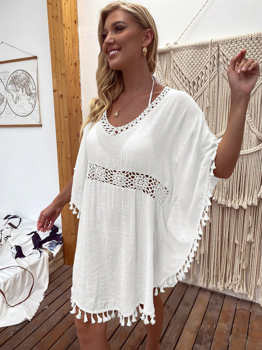 Patchwork Tassel Detail Beach Cover Up