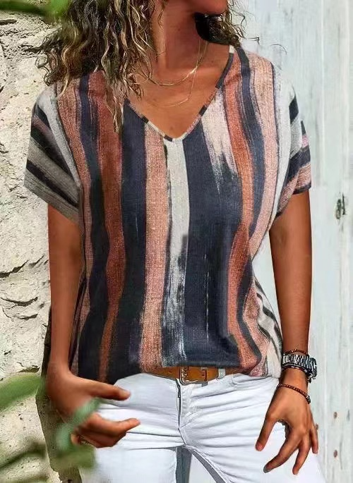 Stripes V Neck Sleeveless T-Shirt