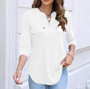 Zipper Split Neck Long Sleeve Shirt