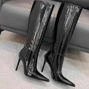 Pointed Toe Stilettos Buckle Knee High Boots