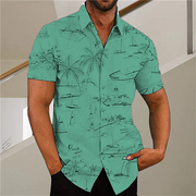 Coconut Tree Printed Turndown Collar Button Down Shirt