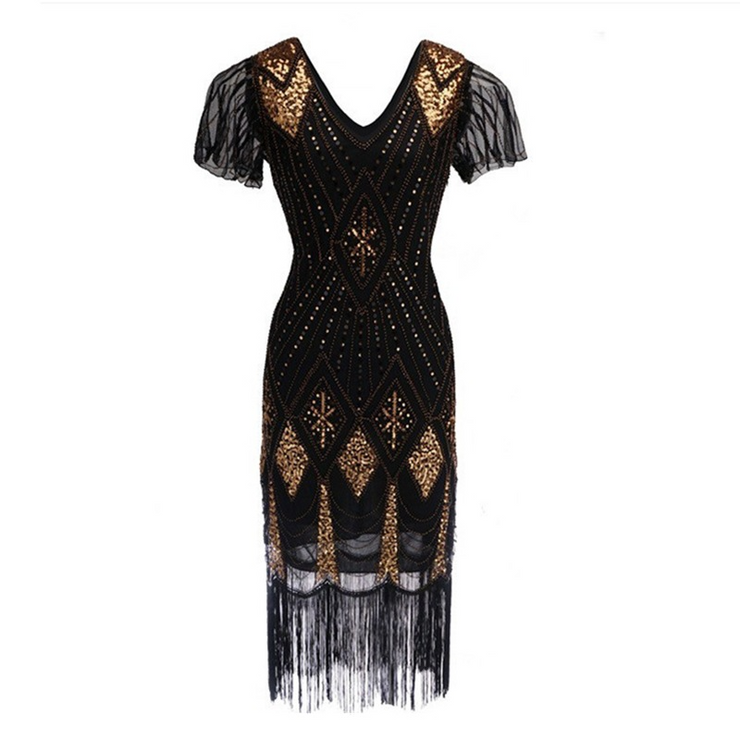 V Neck Short Sleeves Fringe Dress