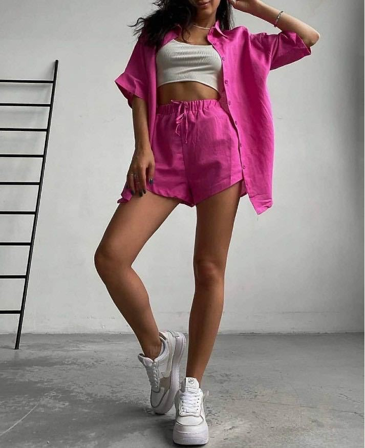 Casual 2 Piece Lounge Wear Shirt Short  Set