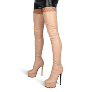 Leather Round Toe Platform Over The Knee Thigh High Boots