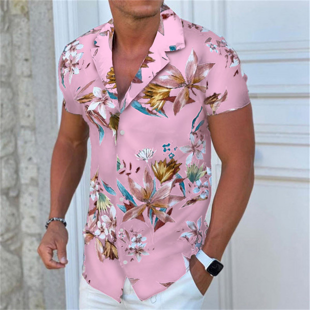 Floral Printed Button Down Short Sleeves Shirt