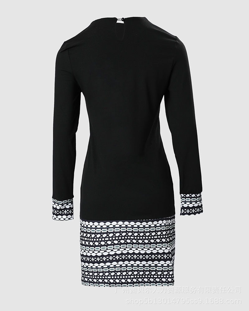 Black Crew Neck Long Sleeves Dress