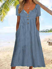 Striped Printed Short Sleeves Casual Dress