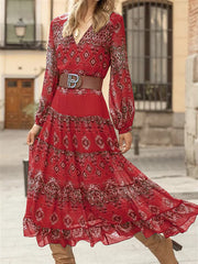 Women's V Neck Chiffon Vacation Ethnic Dress