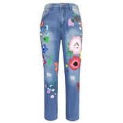 Casual Floral Printed Denim Jeans