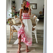 White Casual Printed Square Neck Sleeveless Long Dress