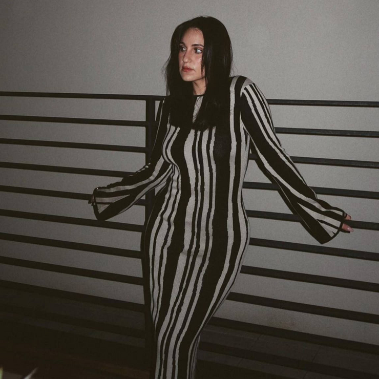 Striped Crew Neck Long Sleeve Maxi Dress