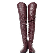 Women Pointed Toe Puppy Heel Thigh High Boots