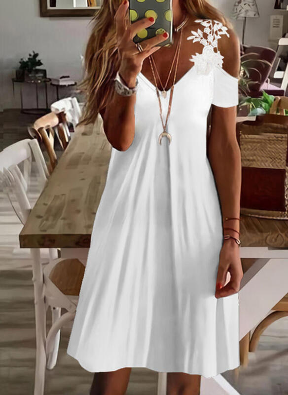 Women's Mini Dress Casual Short Sleeve off shoulder V Neck Short Dress