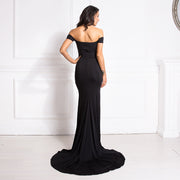 Off-The-Shoulder Split Leg Bag Hip Evening Dress