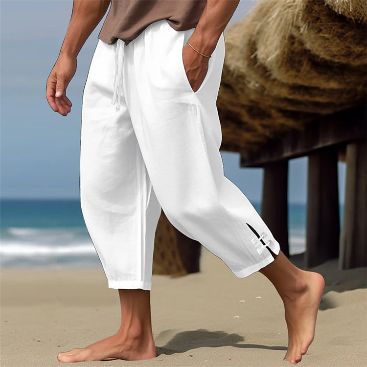 Plain Elastic Waist Calf Length Pants