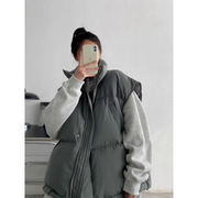 Drawstring Hem Sleeveless Zip Front Puffer Pockets Coat