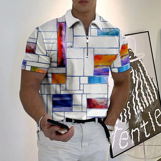 Color Block Graphic Print Short Sleeves Shirt