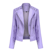 PU Long Sleeves Mock Neck Zipper Jackets