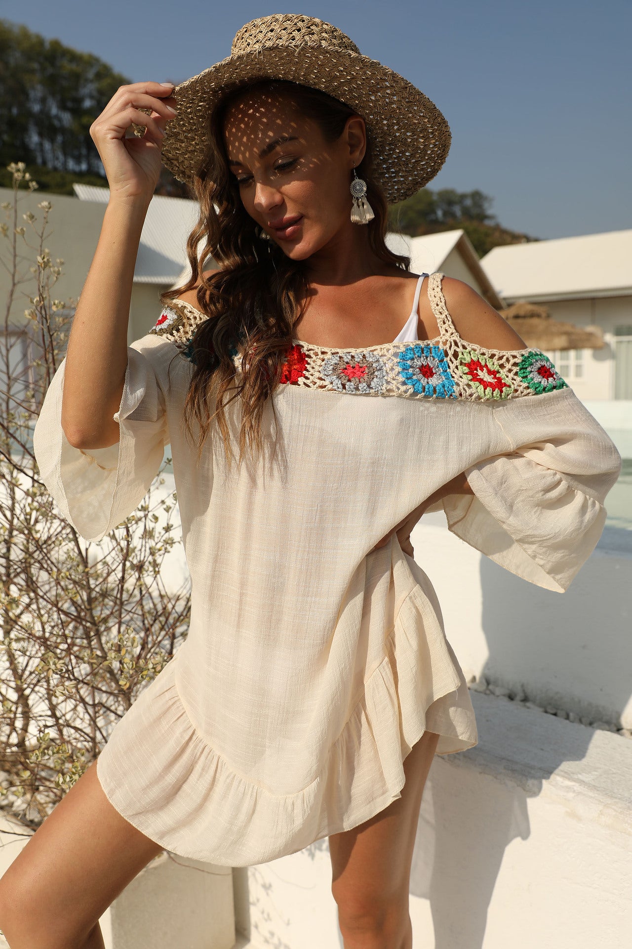 Patchwork Geometric Print Beach Cover Up