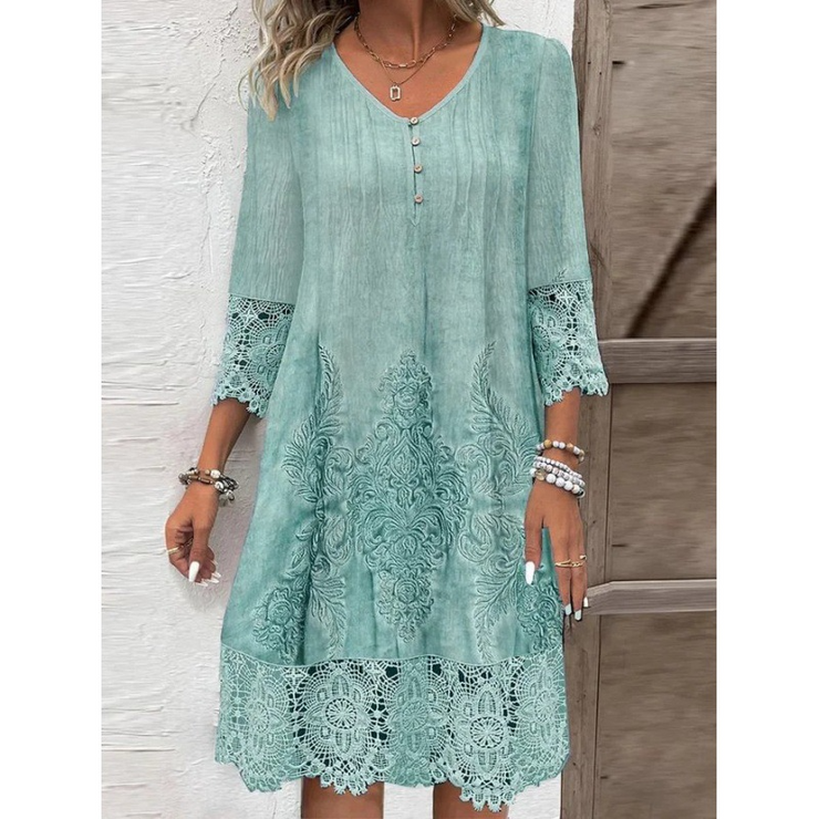 Casual V Neck Long Sleeves Lace Dress