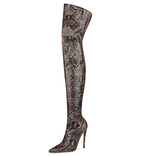 Women Patent Bright Leather Pointed Toe Stiletto Over The Knee Thigh High Boots