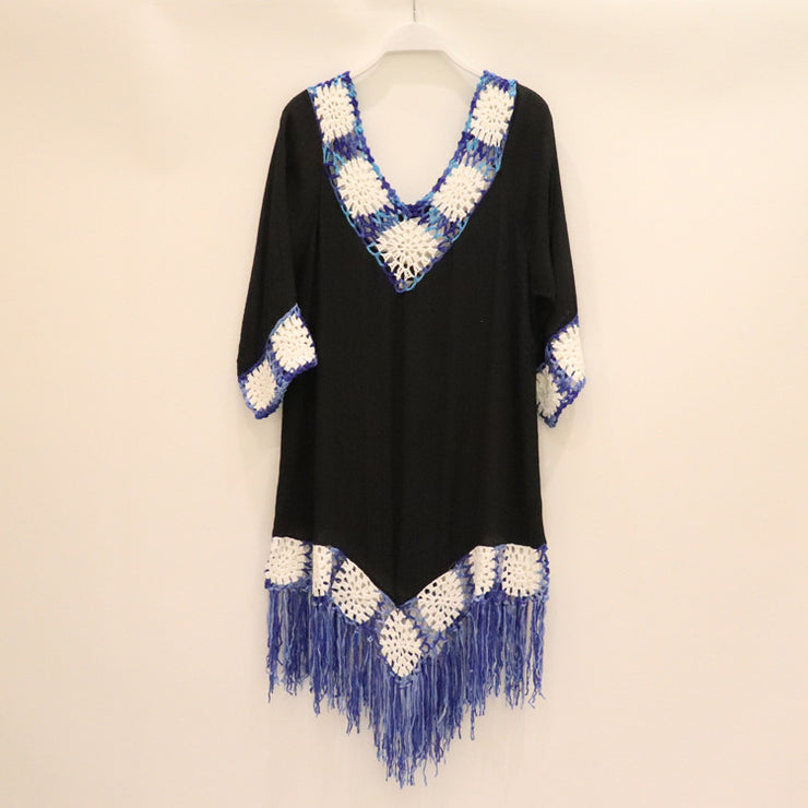 Patchwork Weave Tassel Beach Cover Up