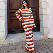 Striped Contrast Knitted Hollow Maxi Dress