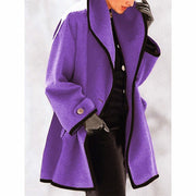 Women Lapel Wooleen Button Long Sleeve Shawl Collar Cardigan Coat