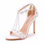 Open Toe Rhinestone Pearl Detail Sandals