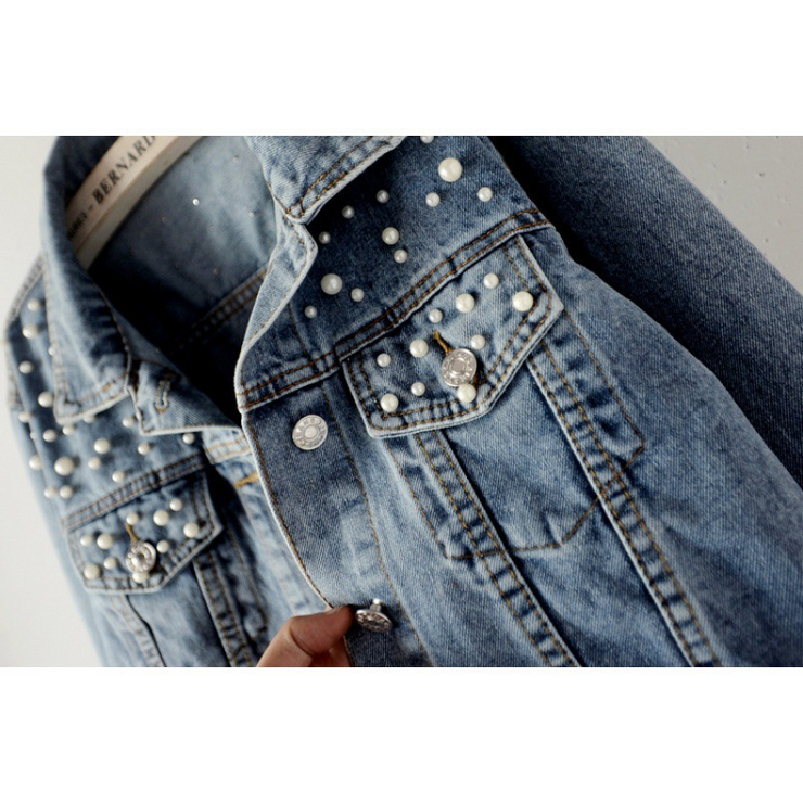 Long Sleeves Beaded Denim Jackets