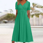 Plain Sweetheart Neck Short Sleeves Casual Dress