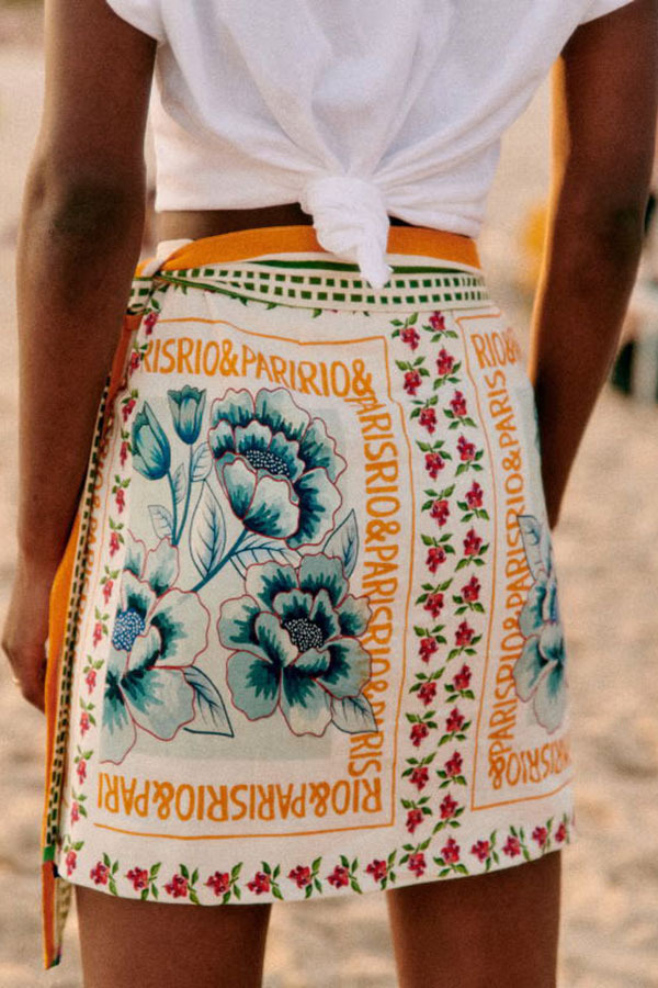 Orange Floral Printed Wrap Knotted Mini Skirt