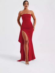 Strapless Sleeveless Long Slit Maxi Dress