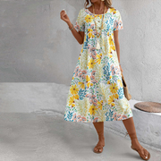 Yellow Floral Printed A-Line Casual Dress