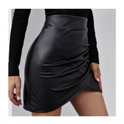 Black Faux Leather Overlap Skirt