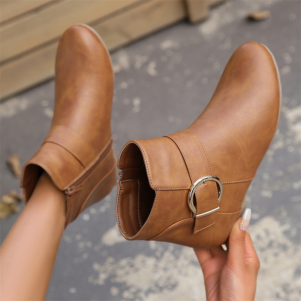 Buckled Almond Toe Ankle Boots