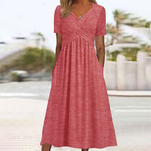 Plain Sweetheart Neck Short Sleeves Casual Dress