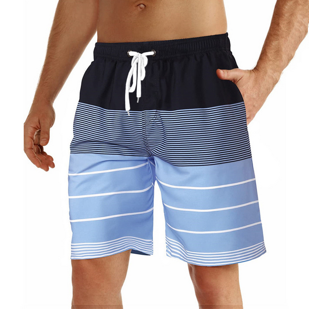 Printed Drawstring Elastic Swim Shorts