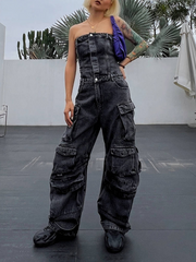 Strapless Sleeveless Denim Jumpsuit