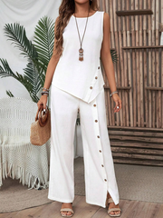 Plain White Asymmetric Two Piece Set