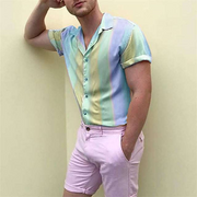 Collared Short Sleeves Rainbow 3D Printed Shirt