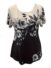 Black Floral Printed Short Sleeves Top