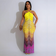 Rainbow Sleeveless Rhinestone Embellished Maxi Dress