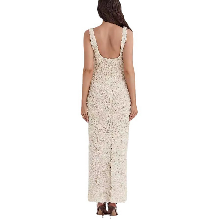 Appliques V-Neck Sleeveless Slit Maxi Dress