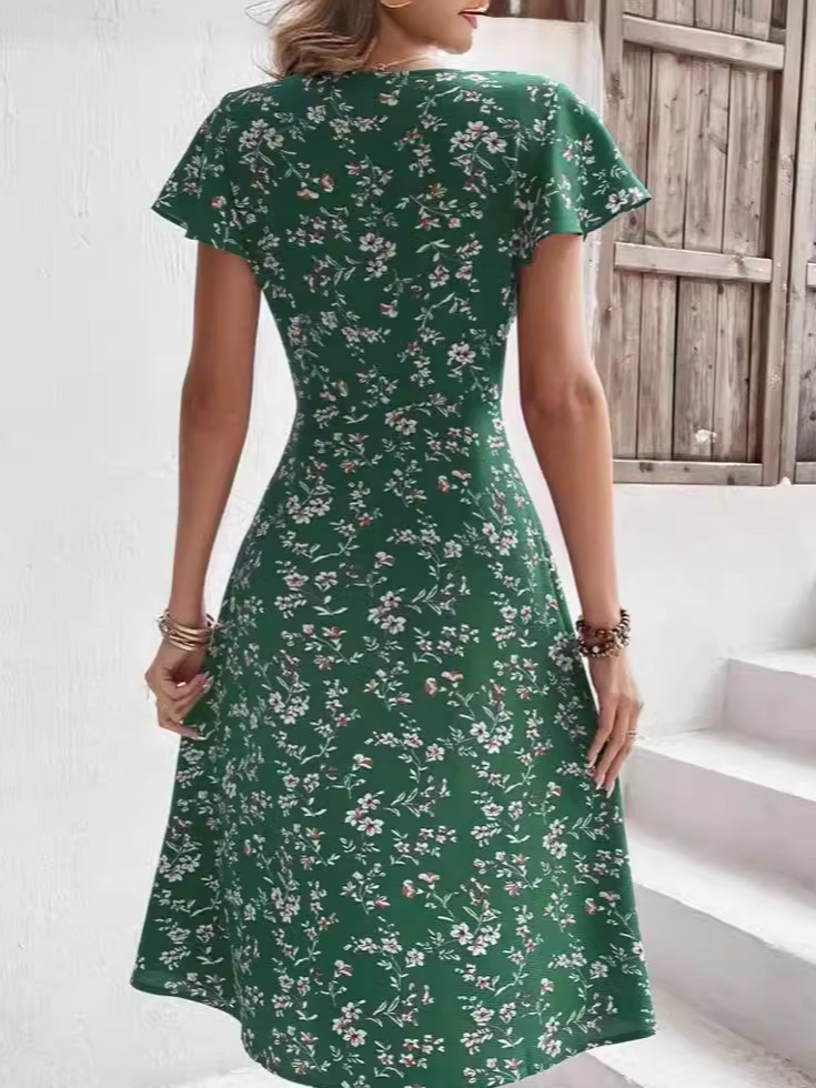 Floral Printed Square Neck Sleeveless Casual Dress